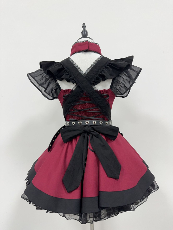 Japanska retro maid haljina za cosplay – Lolita stil, poliester 90–95%, FM003-RED, ljeto 2025, za igre i anime cosplay
