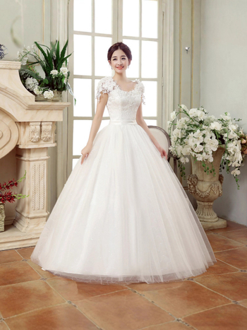 Rochie de mireasă cu un umăr, fără mâneci, lungă, din poliester, căptușită integral