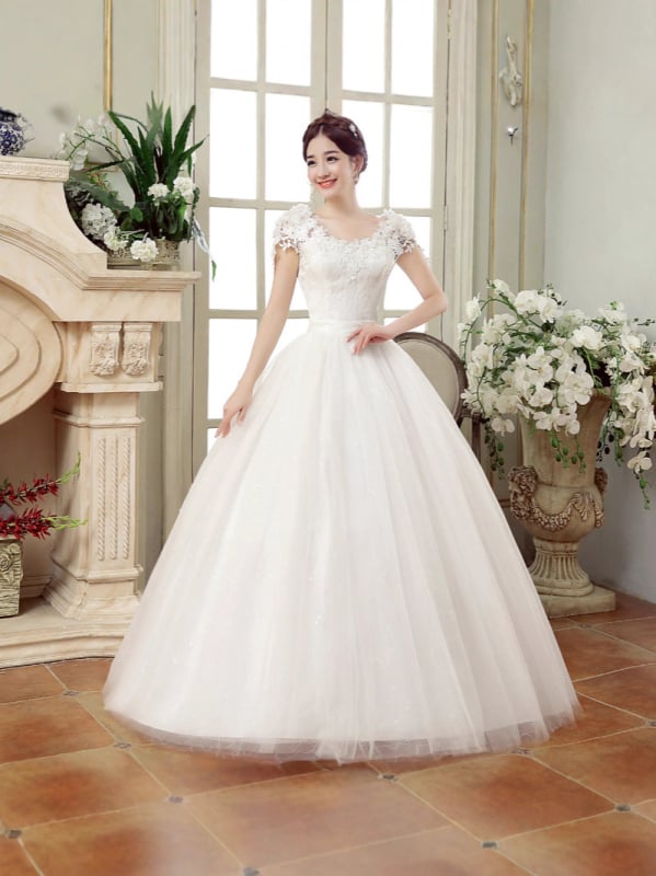 Rochie de mireasă cu un umăr, fără mâneci, lungă, din poliester, căptușită integral