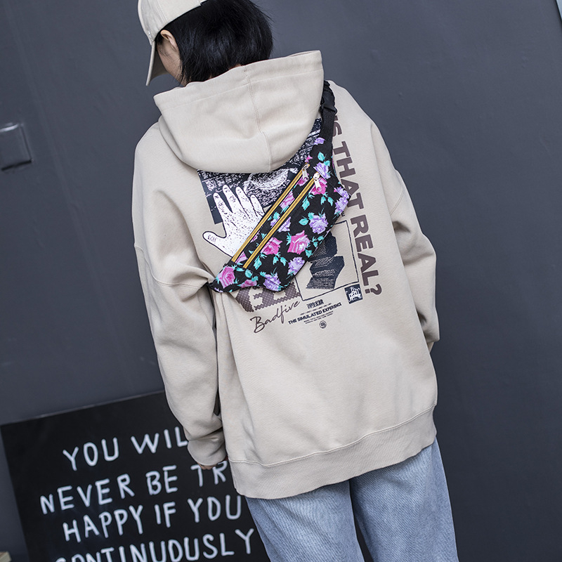 Платнена чанта за талия с флорална шарка, урбан стил, платно, облекчава натоварването, модел: Canvas flower bag