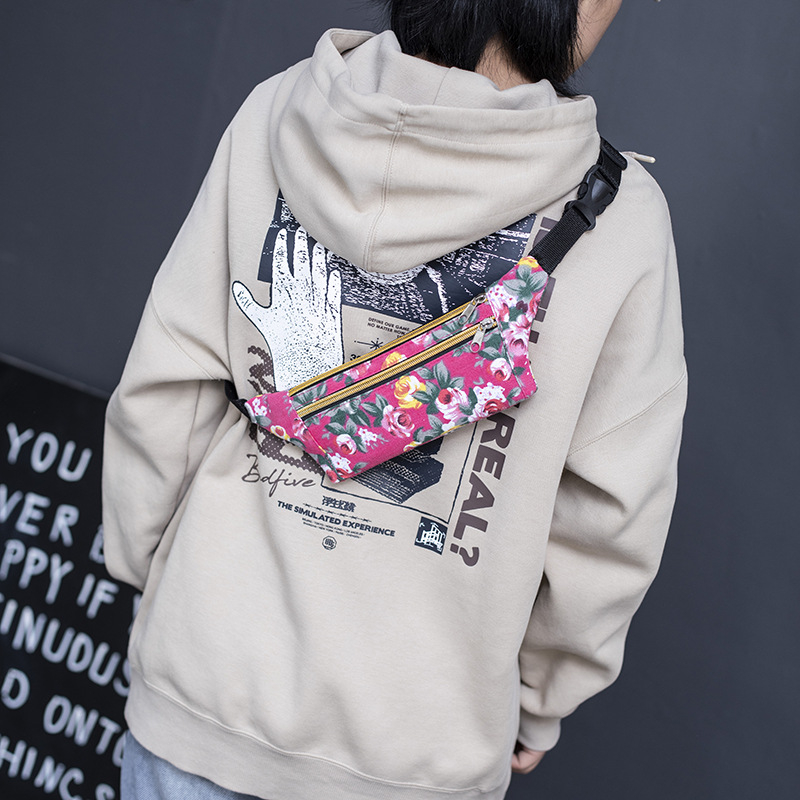 Платнена чанта за талия с флорална шарка, урбан стил, платно, облекчава натоварването, модел: Canvas flower bag