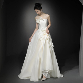 Булчинска рокля с една раменна презрамка (Полиестер; дълга пола; без ръкави; флорална шарка)