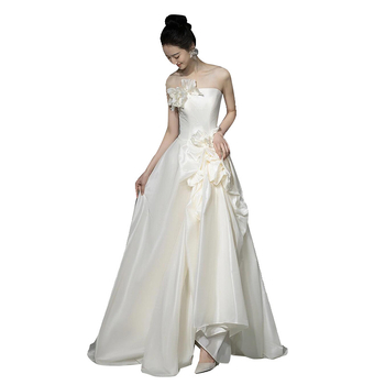 Булчинска рокля с една раменна презрамка (Полиестер; дълга пола; без ръкави; флорална шарка)