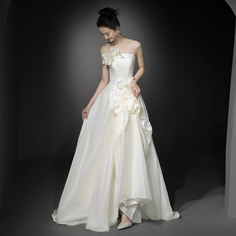 Булчинска рокля с една раменна презрамка (Полиестер; дълга пола; без ръкави; флорална шарка)