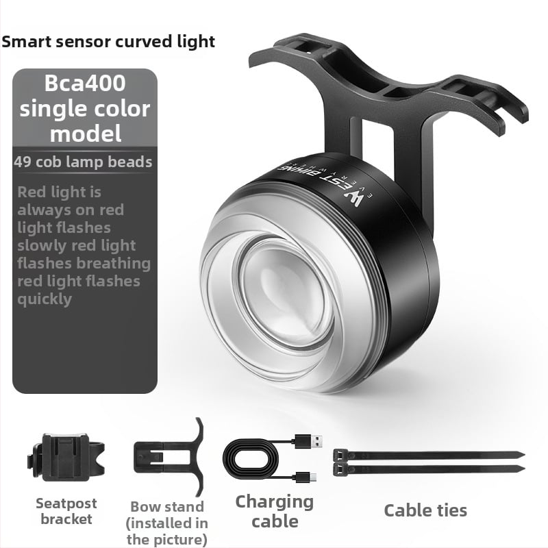 Inteligentna zadnja svjetiljka za bicikl – senzor, svjetlo kočnice, zakrivljeni dizajn za noćnu vožnju; mogućnost privatne oznake