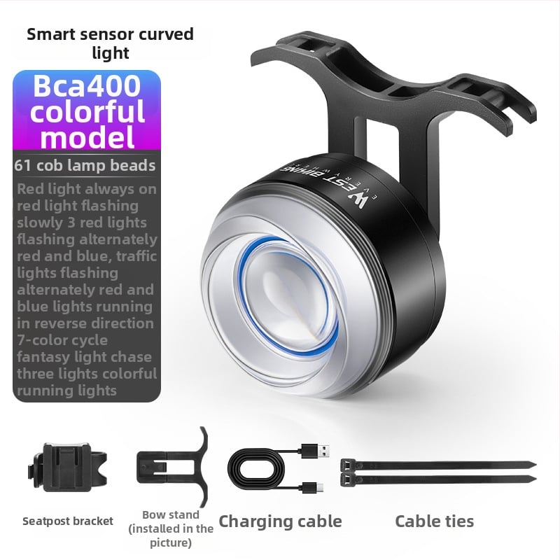 Inteligentna zadnja svjetiljka za bicikl – senzor, svjetlo kočnice, zakrivljeni dizajn za noćnu vožnju; mogućnost privatne oznake