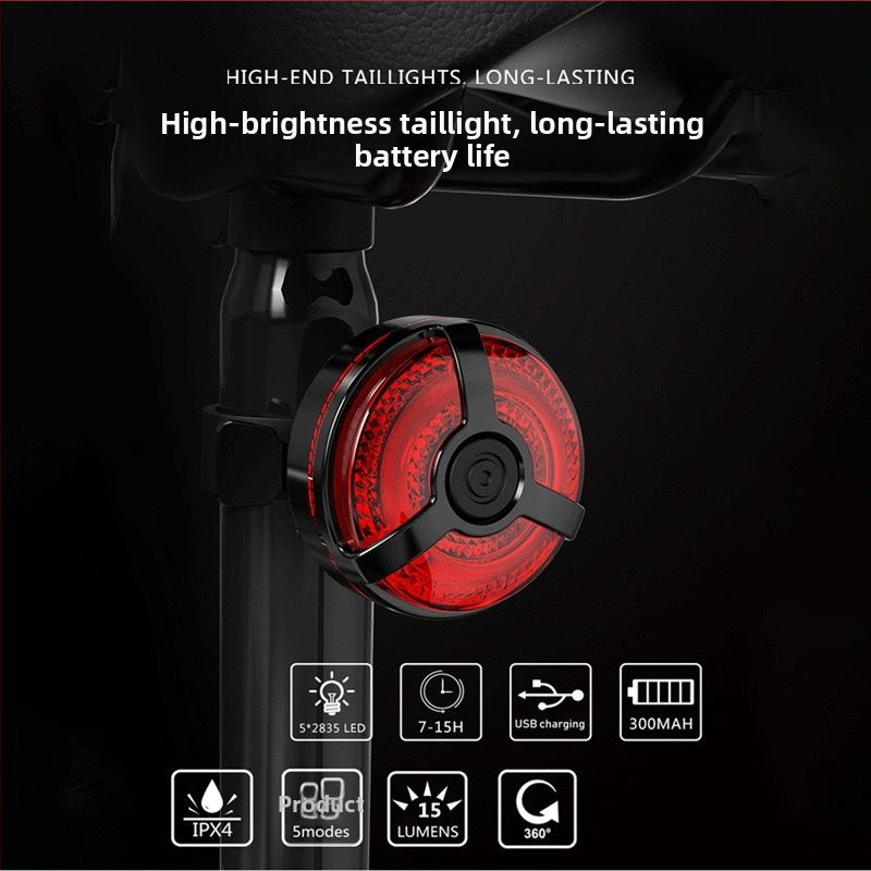 Zadné svetlo na bicykel s USB nabíjaním, upevnenie páskami, 400 mAh batéria, Micro-USB nabíjanie, nočné jazdy