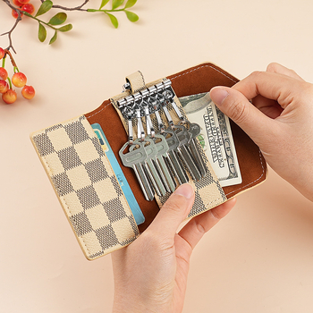 Torba za ključeve automobila - Unisex, PU materijal, Karirani uzorak, Spremanje ključeva