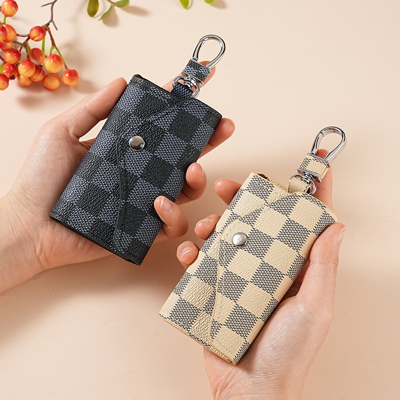 Torba za ključeve automobila - Unisex, PU materijal, Karirani uzorak, Spremanje ključeva