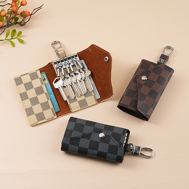 Torba za ključeve automobila - Unisex, PU materijal, Karirani uzorak, Spremanje ključeva