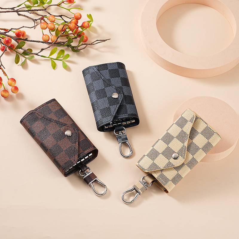 Torba za ključeve automobila - Unisex, PU materijal, Karirani uzorak, Spremanje ključeva