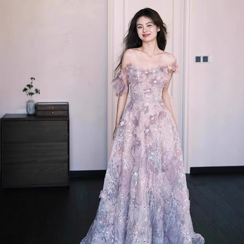Rochie de mireasă de seară (poliester; talie înaltă; fără mâneci; fustă lungă)