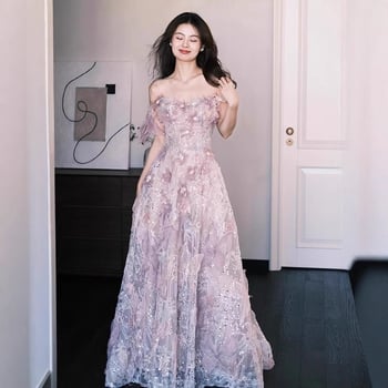 Rochie de mireasă de seară (poliester; talie înaltă; fără mâneci; fustă lungă)