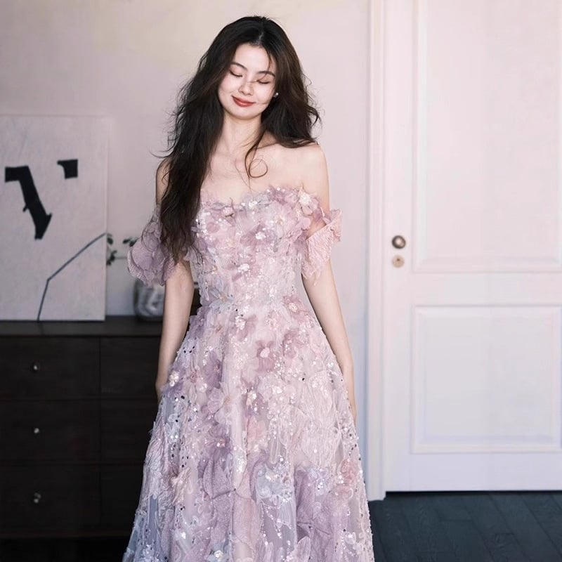 Rochie de mireasă de seară (poliester; talie înaltă; fără mâneci; fustă lungă)
