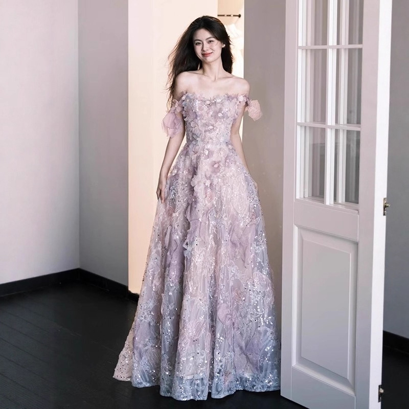 Rochie de mireasă de seară (poliester; talie înaltă; fără mâneci; fustă lungă)