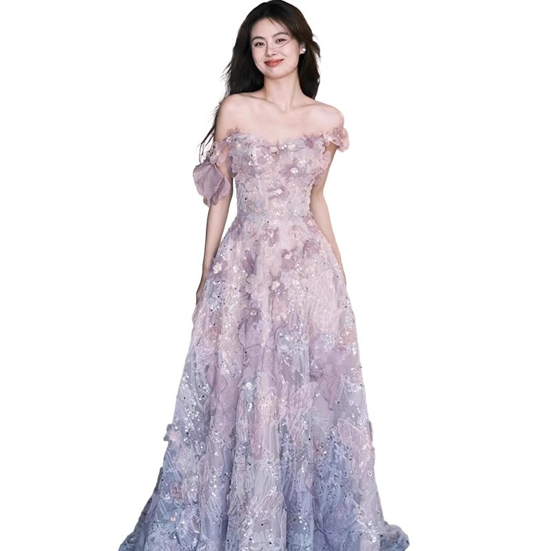 Rochie de mireasă de seară (poliester; talie înaltă; fără mâneci; fustă lungă)