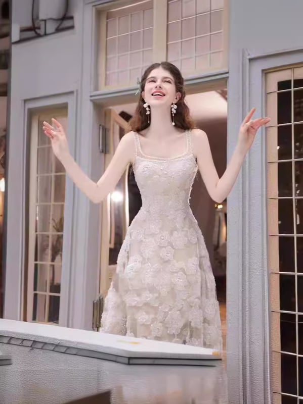 Csipkés esküvői ruha poliészter keverékkel, magas derekú szabás, hercegnő szoknya, Odelia márka