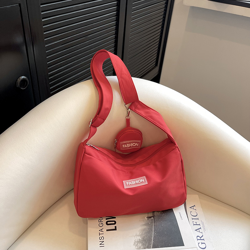 Geantă crossbody pentru femei (Primăvara 2025, nylon, mare capacitate, formă găleată, fermoar)