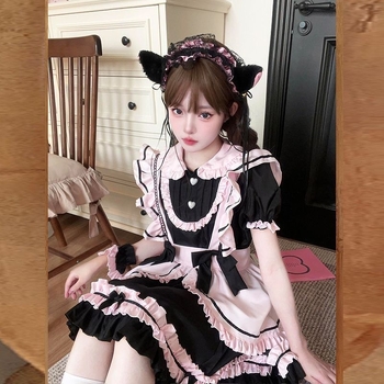 Cosplay haljina za služavku - Harajuku stil, japansko/korejski ležerni, Chenille tkanina, Spandex, 50–70% regenerirana celulozna vlakna, proljeće 2025
