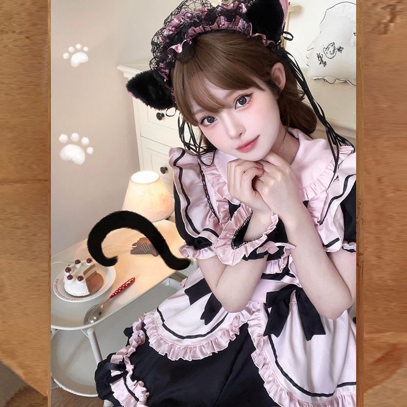 Cosplay haljina za služavku - Harajuku stil, japansko/korejski ležerni, Chenille tkanina, Spandex, 50–70% regenerirana celulozna vlakna, proljeće 2025