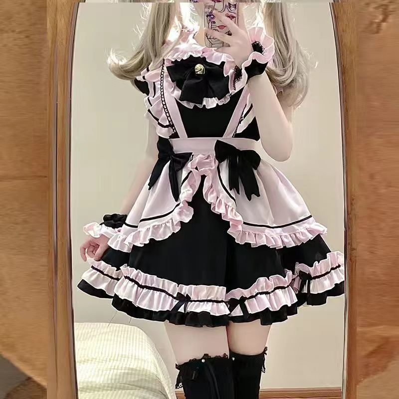 Cosplay haljina za služavku - Harajuku stil, japansko/korejski ležerni, Chenille tkanina, Spandex, 50–70% regenerirana celulozna vlakna, proljeće 2025