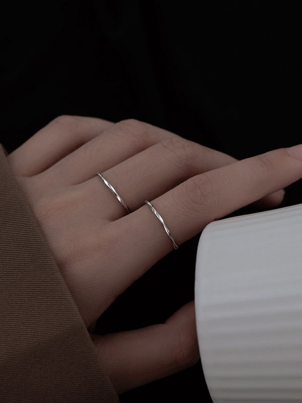 Inel din argint 925, simpl pentru degetul arătător, design nișă, stil valuri, electroplacat