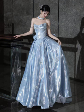 Ženska večernja haljina s jednim ramenom, visokim strukom, duga suknja, poliester