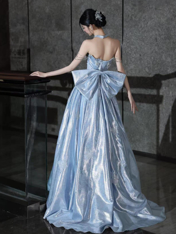 Ženska večernja haljina s jednim ramenom, visokim strukom, duga suknja, poliester