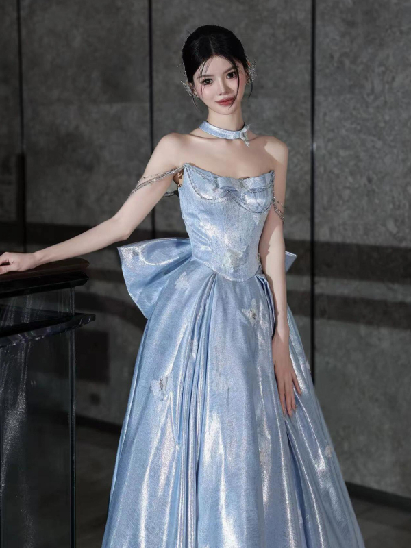 Ženska večernja haljina s jednim ramenom, visokim strukom, duga suknja, poliester