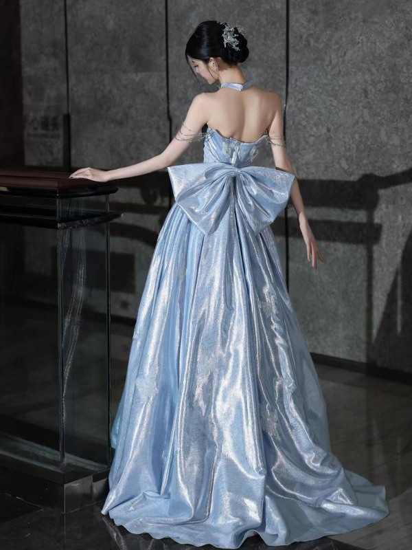 Ženska večernja haljina s jednim ramenom, visokim strukom, duga suknja, poliester