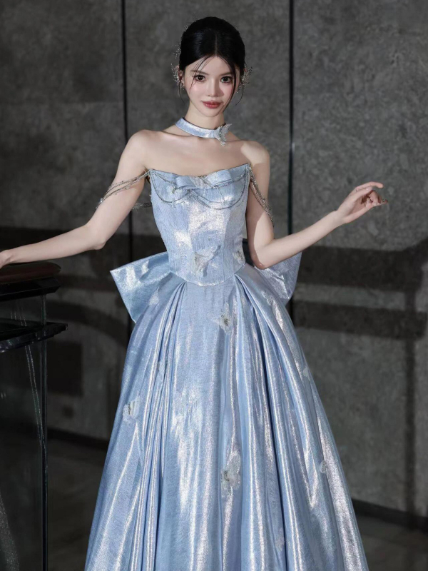 Ženska večernja haljina s jednim ramenom, visokim strukom, duga suknja, poliester