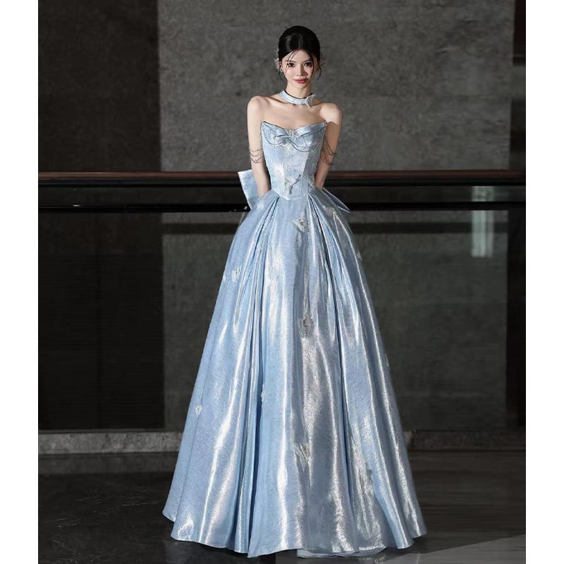 Ženska večernja haljina s jednim ramenom, visokim strukom, duga suknja, poliester