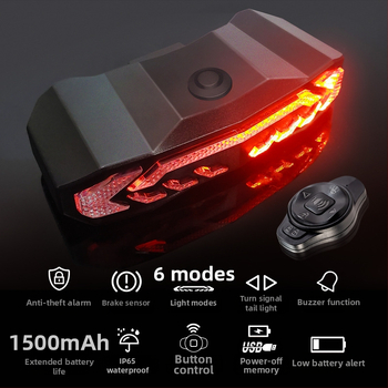 Inteligentna zadnja svjetla za bicikl s gyroskopom za kočnice, alarm protiv krađe s 7 razina osjetljivosti, bežično daljinsko upravljanje stražnjom svjetlošću i USB-C punjivi zvučnik (do 180 dana)
