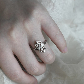 Inel de cupru cu motiv Iris, inel deschis în formă de U, electoplatare, Primăvara 2025