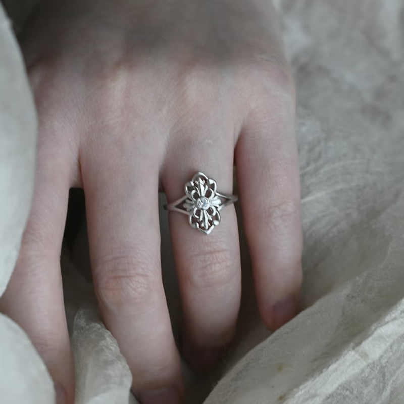 Inel de cupru cu motiv Iris, inel deschis în formă de U, electoplatare, Primăvara 2025