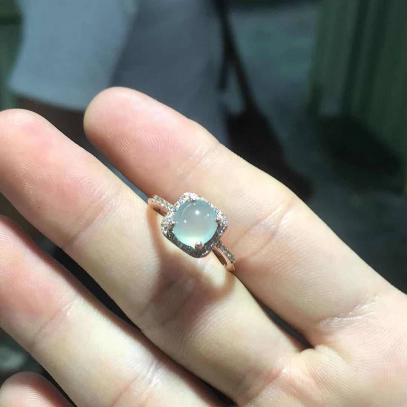 Inel de femei cu chalcedon încrustat, cupru, placat electrolitic, reglabil