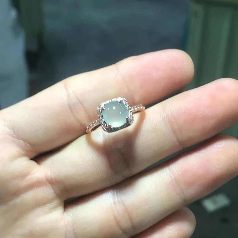 Inel de femei cu chalcedon încrustat, cupru, placat electrolitic, reglabil