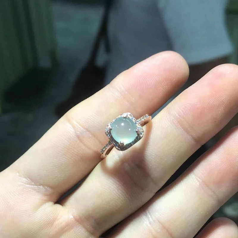 Inel de femei cu chalcedon încrustat, cupru, placat electrolitic, reglabil