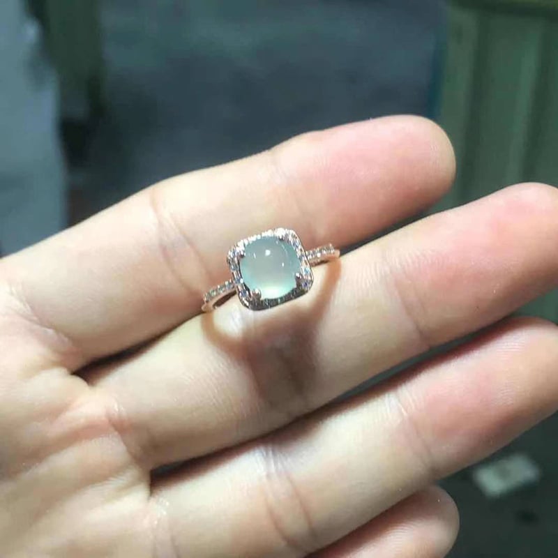 Inel de femei cu chalcedon încrustat, cupru, placat electrolitic, reglabil