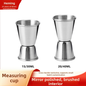 Nerūdijančio plieno dviejų galų matavimo taurė kokteiliams, 15/30 ml ir 20/40 ml