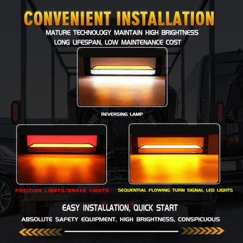 LED задно осветление за тежки превозни средства — трицветно светлинно ръководство, 147 LED, модел YLF-008/YLF-009, 2835SMD, 12-30V, 3W