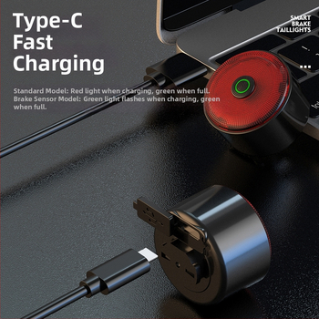Pametna zadnja svjetiljka za bicikl sa senzorom: noćna vožnja, upozoravajuće svjetlo i svjetlo kočnice, kompatibilna s planinskim i cestovnim biciklima