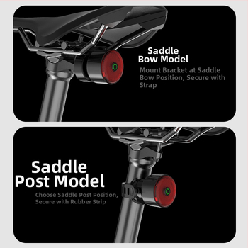 Pametna zadnja svjetiljka za bicikl sa senzorom: noćna vožnja, upozoravajuće svjetlo i svjetlo kočnice, kompatibilna s planinskim i cestovnim biciklima