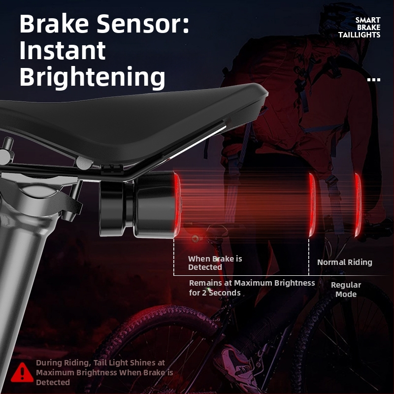 Pametna zadnja svjetiljka za bicikl sa senzorom: noćna vožnja, upozoravajuće svjetlo i svjetlo kočnice, kompatibilna s planinskim i cestovnim biciklima