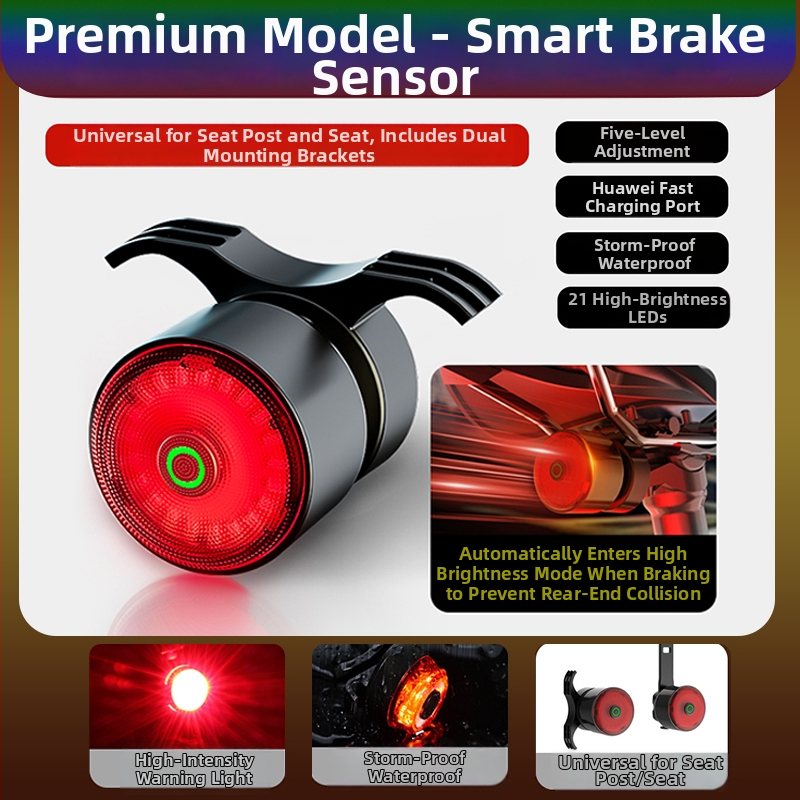 Pametna zadnja svjetiljka za bicikl sa senzorom: noćna vožnja, upozoravajuće svjetlo i svjetlo kočnice, kompatibilna s planinskim i cestovnim biciklima