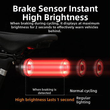 Zadnje svjetlo za bicikl, kružnog oblika, inteligentni senzor kočenja, upozorenje za noćnu vožnju, pogodno za brdske i cestovne bicikle