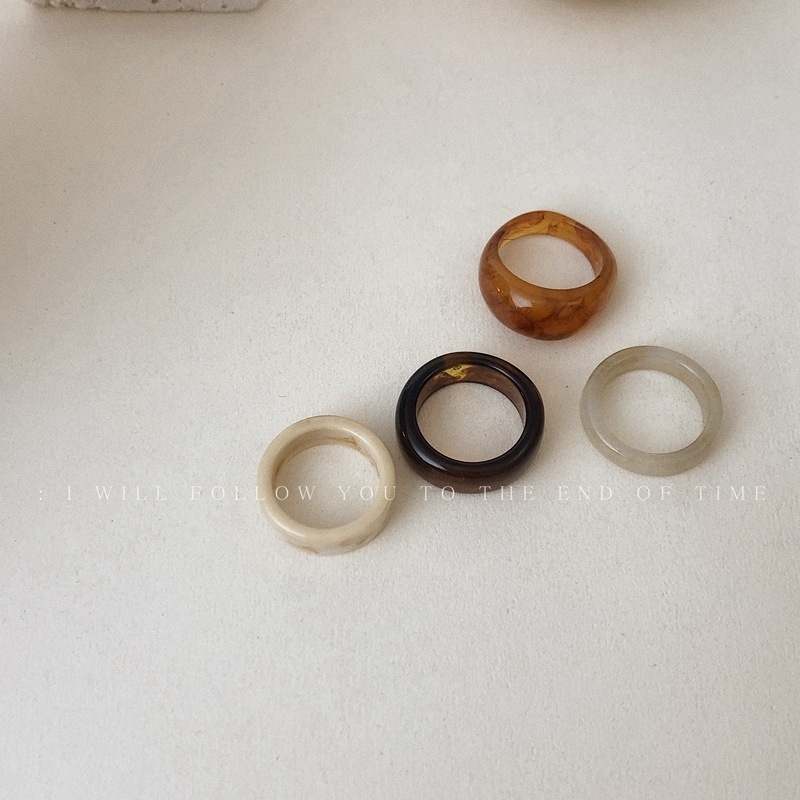 Jiajing Prstenovi od smole s geometrijskim dizajnom — set prstena za slaganje, vintage šumski minimalistički stil
