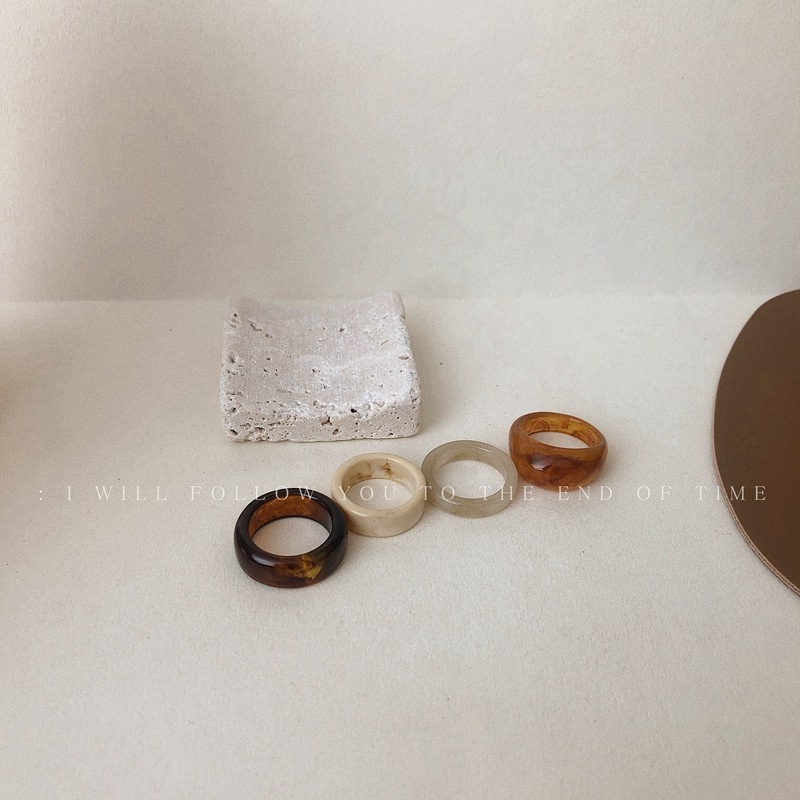 Jiajing Prstenovi od smole s geometrijskim dizajnom — set prstena za slaganje, vintage šumski minimalistički stil