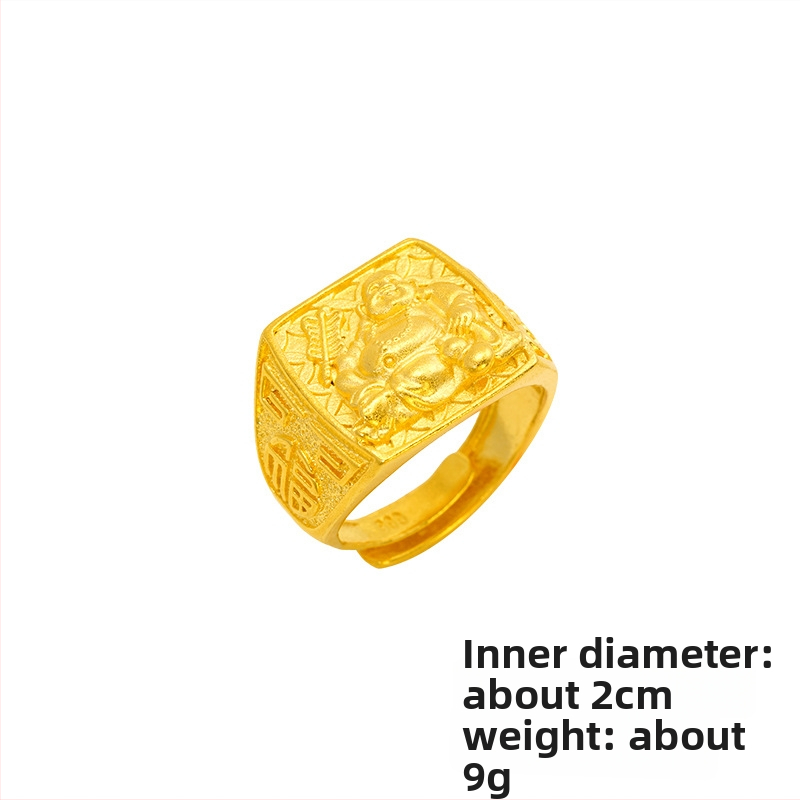 Metallist sõrm Maitreya Budaga, etnilise stiiliga, avatud kujundus, kulla kattega