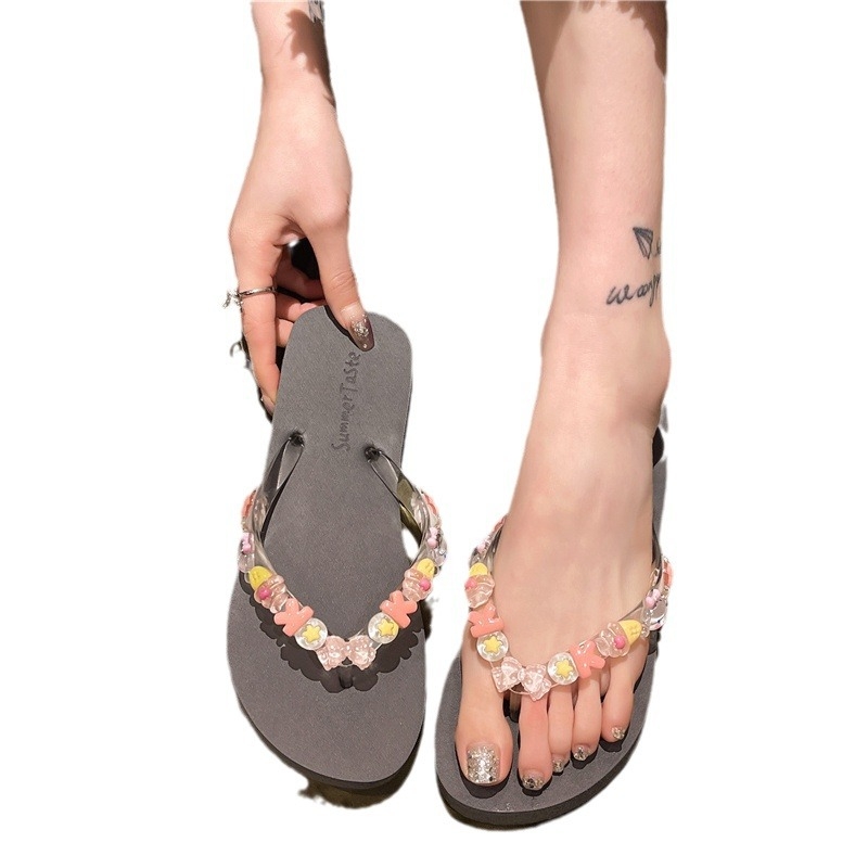 Női flip-flop nyárra, PVC felsőrész, talp habgumiból, lélegző, csúszásmentes, átlátszó virágos mintázat, strandoláshoz